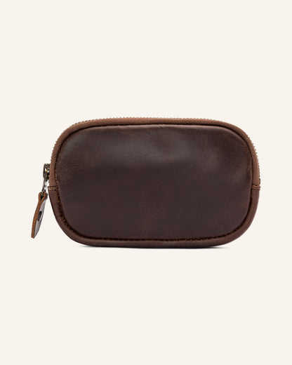 Leder Zip Pouch Karbon Braun
